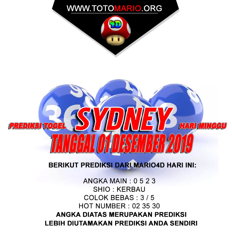 PREDIKSI SYDNEY POOLS 01 DESEMBER 2019