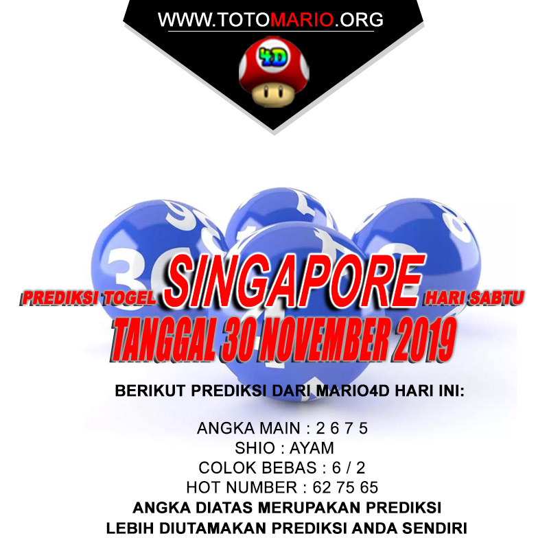 PREDIKSI SINGAPORE POOLS 30 NOVEMBER 2019