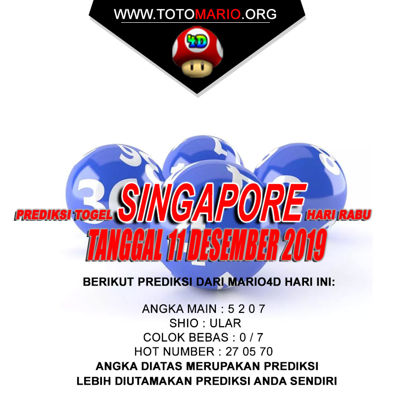 PREDIKSI SINGAPORE POOLS 11 DESEMBER 2019