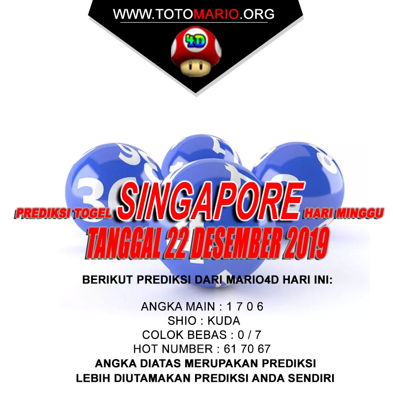 PREDIKSI SINGAPORE POOLS 22 DESEMBER 2019