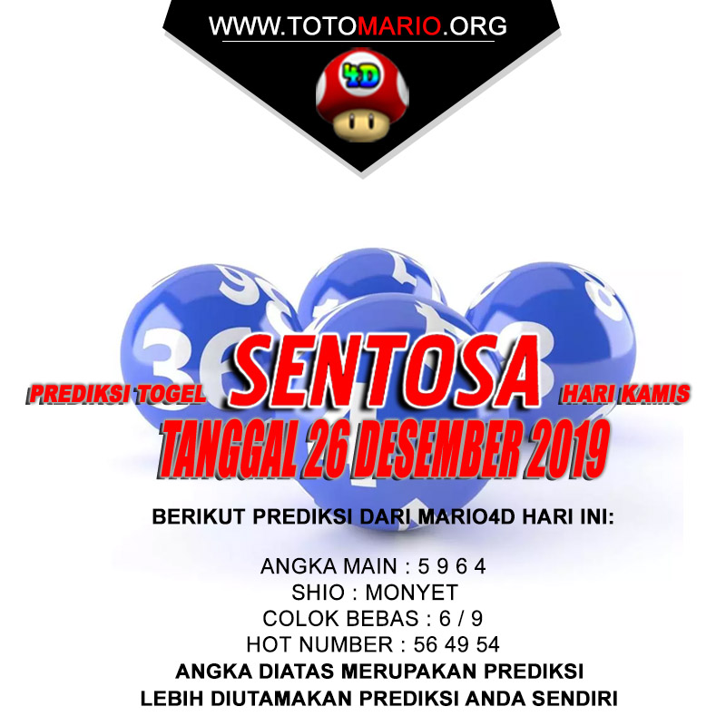 PREDIKSI SENTOSA POOLS 26 DESEMBER 2019