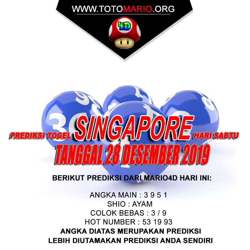 PREDIKSI SINGAPORE POOLS 28 DESEMBER 2019