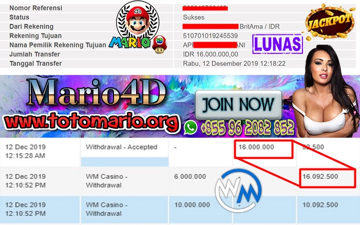 Member Menang 16 Juta Main WM Casino di MARIO4D