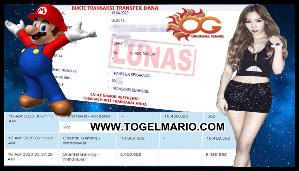 Jackpot Besar Member Mario4D bermain Oriental Gaming Casino Tanggal 16 April 2020