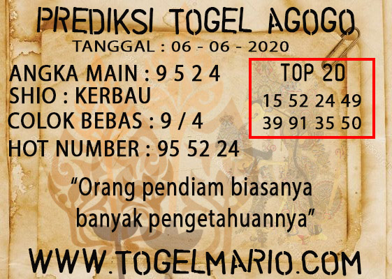 PREDIKSI TOGEL AGOGO 4D 6 JUNI 2020