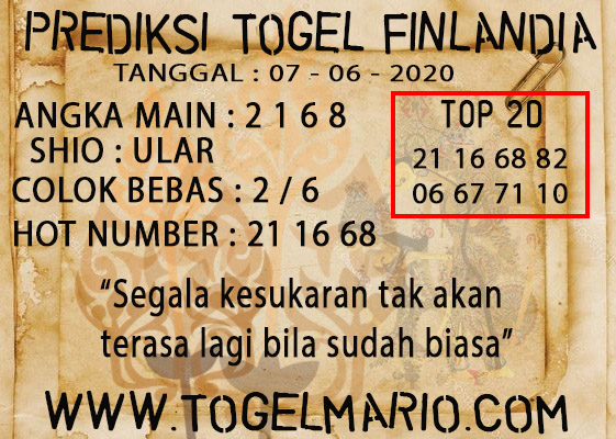 PREDIKSI TOGEL FINLANDIA 7 JUNI 2020