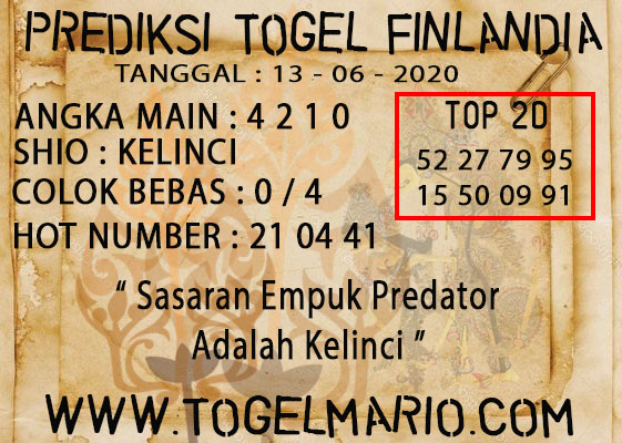 PREDIKSI TOGEL FINLANDIA TANGGAL 13 JUNI 2020