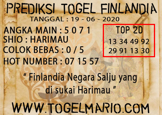 PREDIKSI TOGEL FINLANDIA TANGGAL 19 JUNI 2020