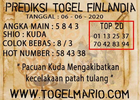 PREDIKSI TOGEL FINLANDIA TANGGAL 6 JUNI 2020