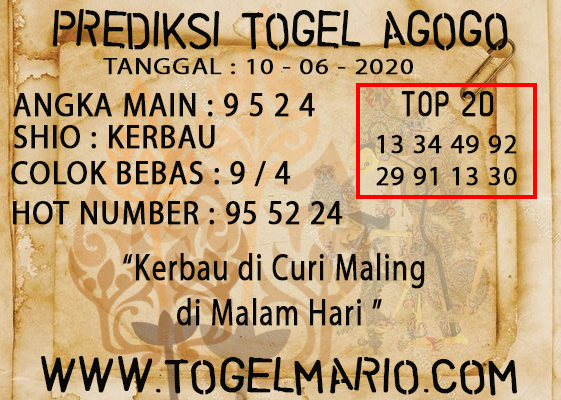 PREDIKSI TOGEL AGOGO 4D TANGGAL 10 JUNI 2020