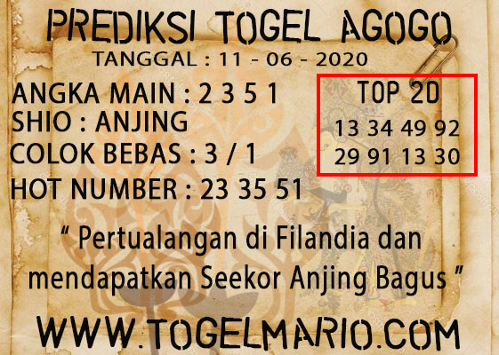 PREDIKSI TOGEL AGOGO 4D TANGGAL 11 JUNI 2020