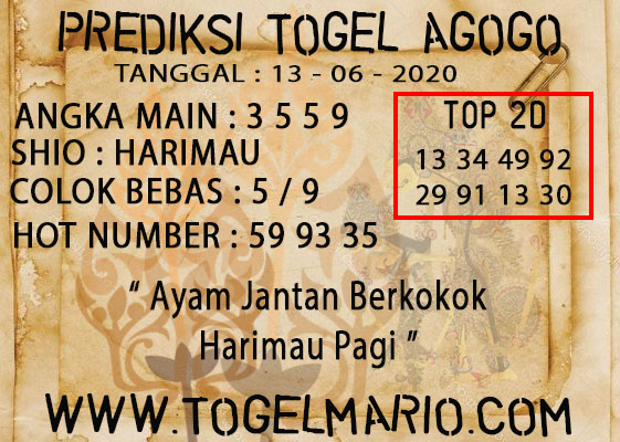 PREDIKSI TOGEL AGOGO 4D TANGGAL 13 JUNI 2020