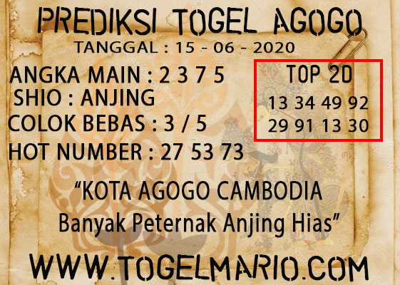 PREDIKSI TOGEL AGOGO 4D TANGGAL 15 juni 2020