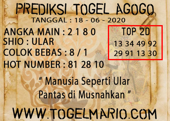 PREDIKSI TOGEL AGOGO 4D TANGGAL 18 JUNI 2020