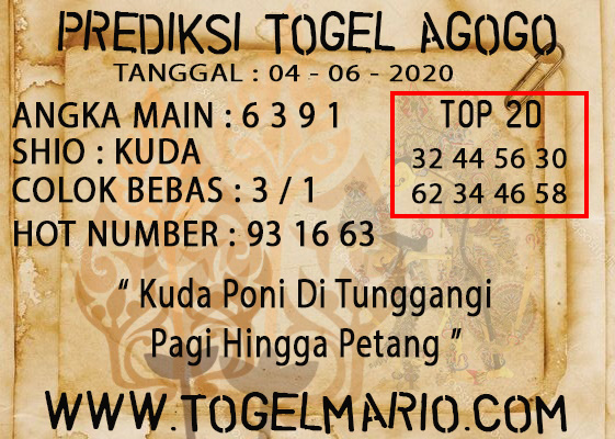 PREDIKSI TOGEL AGOGO 4D TANGGAL 4 JUNI 2020