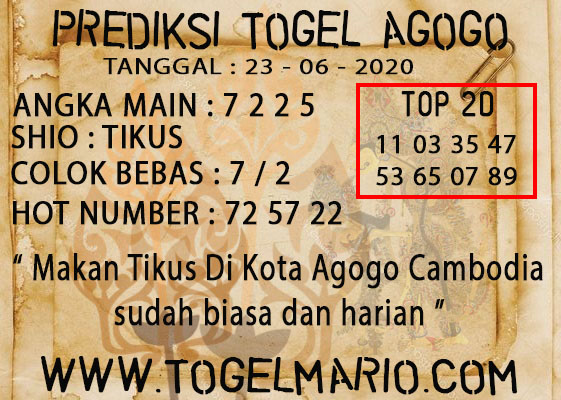 PREDIKSI TOGEL AGOGO 4D TANGGAL 23 JUNI 2020