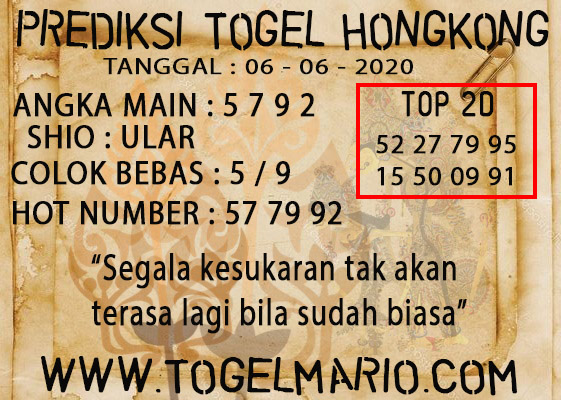 PREDIKSI TOGEL HONGKONG 6 JUNI 2020