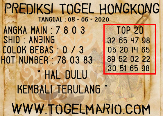 PREDIKSI TOGEL HONGKONG TANGGAL 8 JUNI 2020