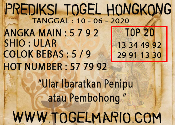 PREDIKSI TOGEL HONGKONG TANGGAL 10 JUNI 2020