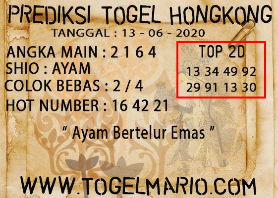 PREDIKSI TOGEL HONGKONG TANGGAL 13 JUNI 2020