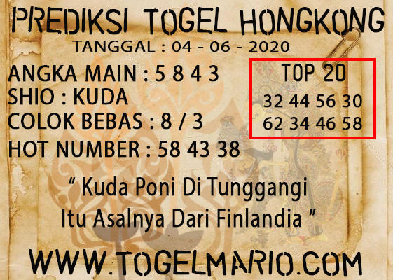 PREDIKSI TOGEL HONGKONG TANGGAL 4 JUNI 2020