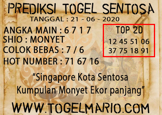 PREDIKSI TOGEL SENTOSA TANGGAL 21 JUNI 2020