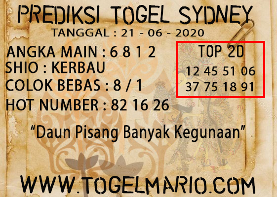 PREDIKSI TOGEL SYDNEY TANGGAL 21 JUNI 2020