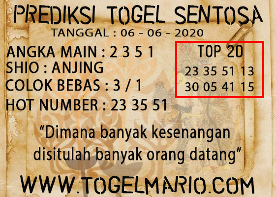 PREDIKSI TOGEL SENTOSA 6 JUNI 2020