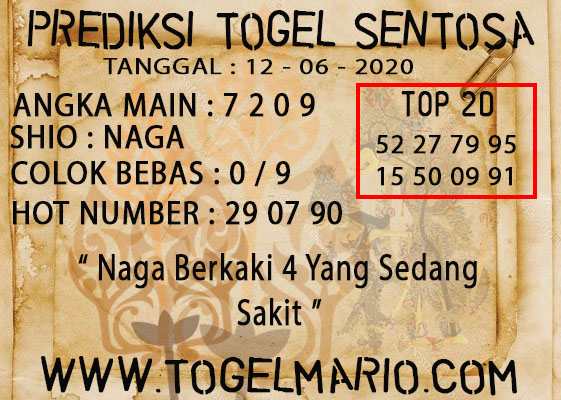 PREDIKSI TOGEL SENTOSA TANGGAL 12 JUNI 2020