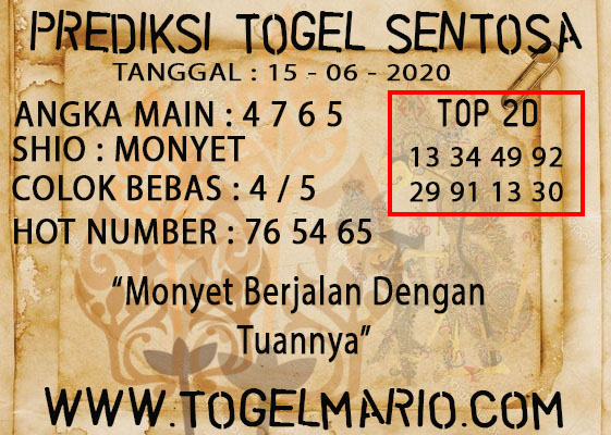 PREDIKSI TOGEL SENTOSA TANGGAL 15 JUNI 2020