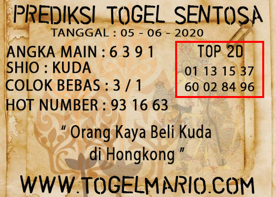 PREDIKSI TOGEL SENTOSA TANGGAL 5 JUNI 2020