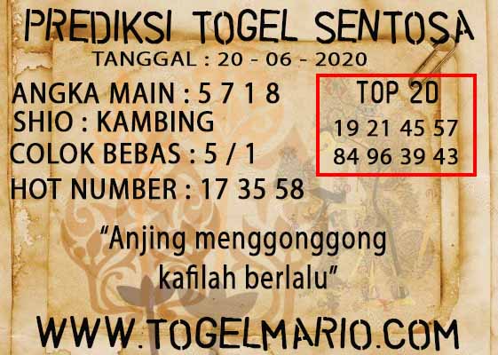 PREDIKSI TOGEL SENTOSA 20 JUNI 2020