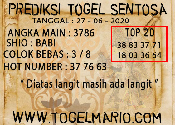 PREDIKSI TOGEL SENTOSA 27 JUNI 2020