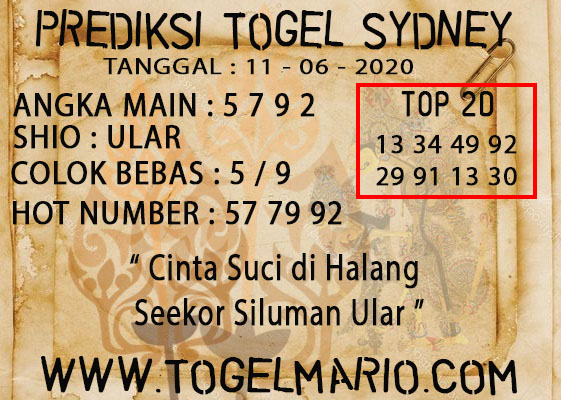 PREDIKSI TOGEL SYDNEY TANGGAL 11 JUNI 2020