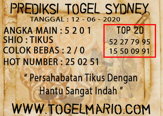 PREDIKSI TOGEL SYDNEY TANGGAL 12 JUNI 2020