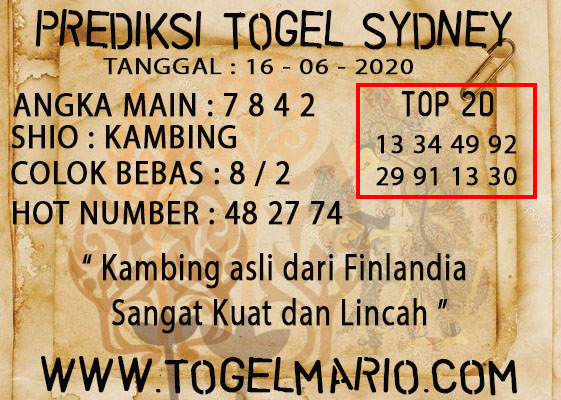 PREDIKSI TOGEL SYDNEY TANGGAL 16 JUNI 2020