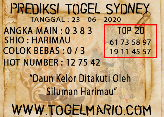 PREDIKSI TOGEL SYDNEY TANGGAL 23 JUNI 2020