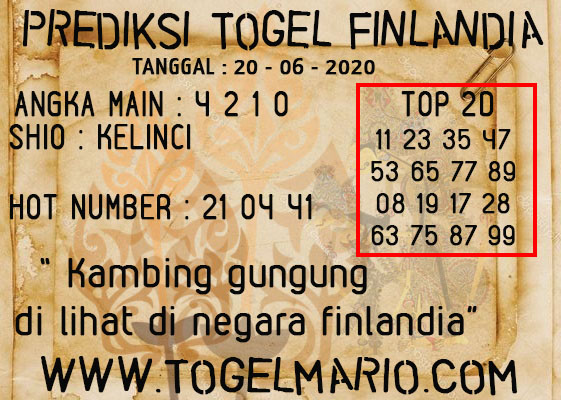 PREDIKSI TOGEL FINLANDIA TANGGAL 20 JUNI 2020