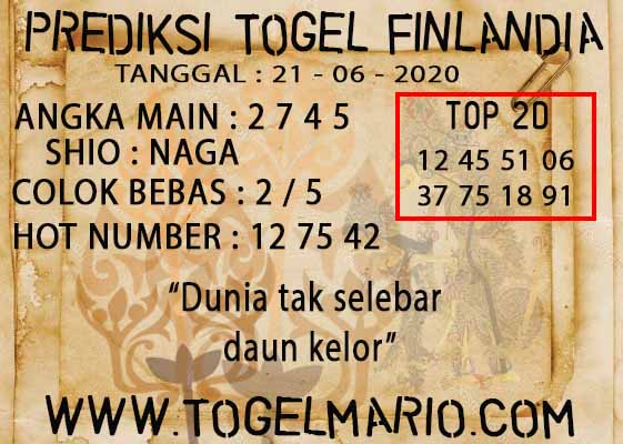 PREDIKSI TOGEL FINLANDIA 21 JUNI 2020