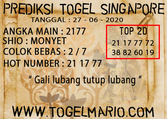 PREDIKSI TOGEL SINGAPORE POOLS 27 JUNI 2020