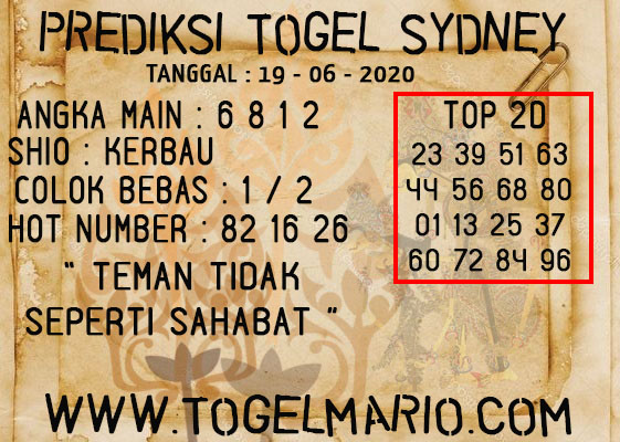 PREDIKSI TOGEL SYDNEY TANGGAL 19 JUNI 2020