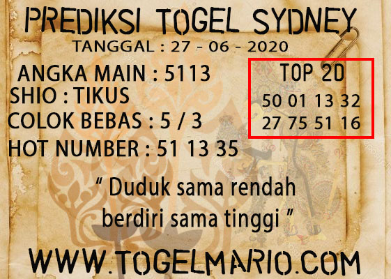 PREDIKSI TOGEL SYDNEY 27 JUNI 2020