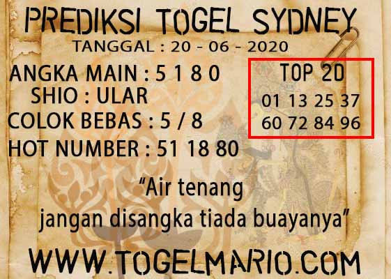 PREDIKSI TOGEL SYDNEY 20 JUNI 2020