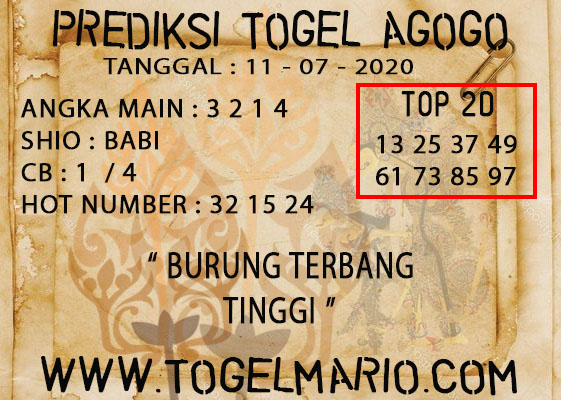 PREDIKSI TOGEL AGOGO 4D 11 JULI 2020