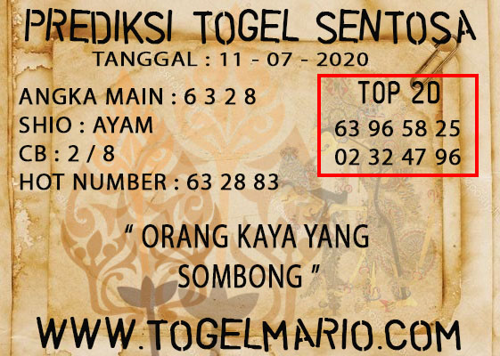 PREDIKSI TOGEL SENTOSA 11 JULI 2020