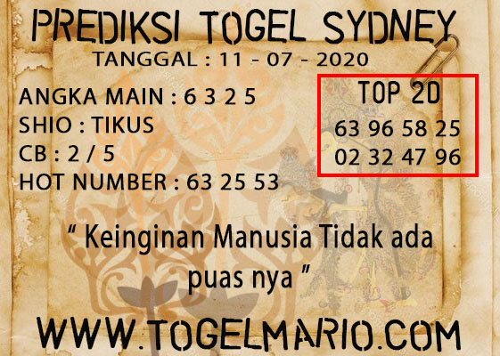 PREDIKSI TOGEL SYDNEY 11 JULI 2020