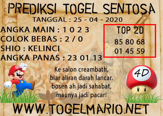 PREDIKSI TOGEL SENTOSA POOLS 25 APRIL 2021