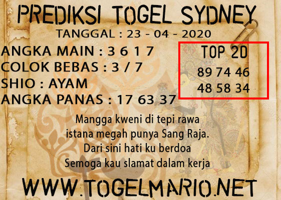 PREDIKSI TOGEL SYDNEY POOLS 23 APRIL 2021