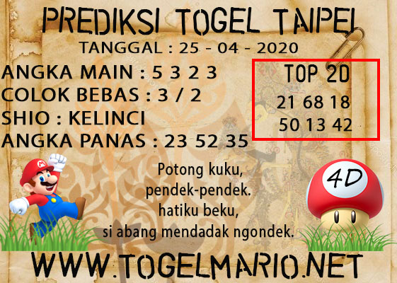 PREDIKSI TOGEL TAIPEI POOLS TANGGAL 25 APRIL 2021