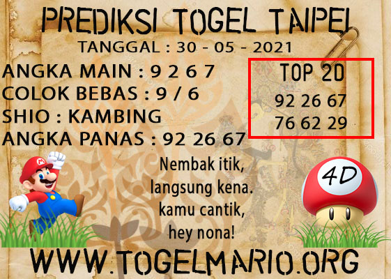 PREDIKSI TOGEL TAIPEI POOLS 30 MAY 2021